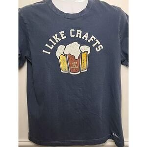 Life Is Good Men's Medium T-shirt S/S Blue I Like Crafts Graphic Crusher Beer